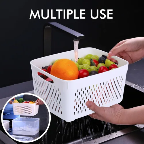 Miniatura 5 de HOTEC Paquete de 4 recipientes grandes de almacenamiento de frutas para refrigerador a prueba de fugas con colador extraíble, sin BPA, apto