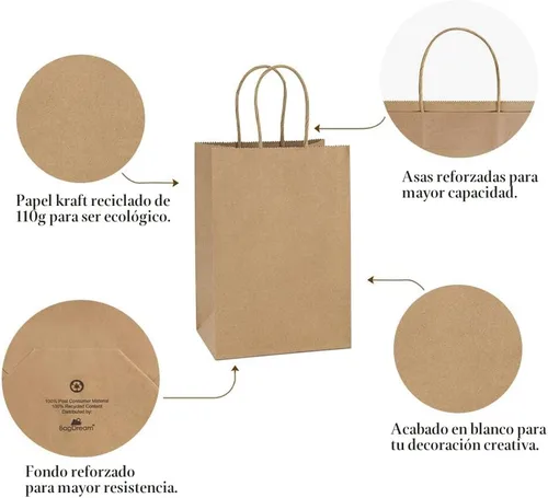 Miniatura 5 de BagDream Bolsas de regalo, 100 bolsas de regalo pequeñas de papel kraft de 5.25 x 3 x 8 pulgadas con asas a granel, bolsas de papel marrón