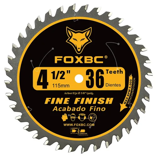 Miniatura 4 de FOXBC - Hoja para sierra circular de 4-1/2 pulgadas, 36 dientes, acabado fino para corte de madera con eje de 3/8 pulgadas