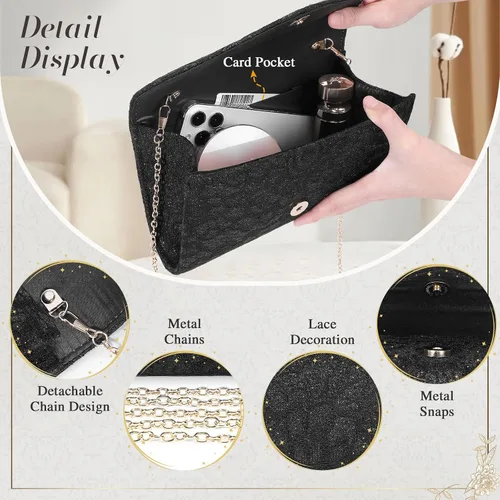 Miniatura 5 de UBORSE Elegante bolso de mano de noche de encaje floral para mujer, bolso de graduación, bolso de boda