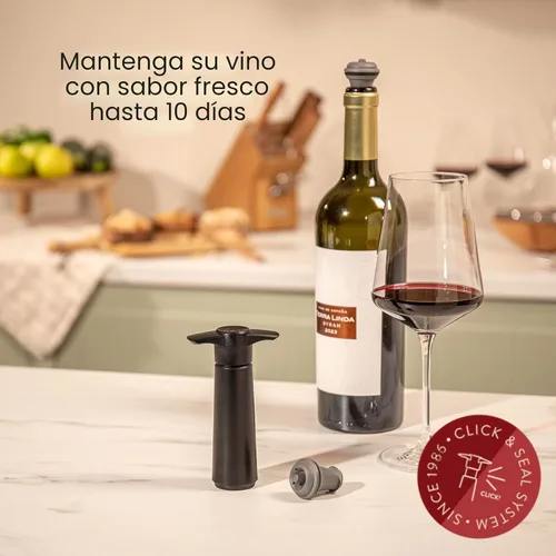 Miniatura 2 de Vacu Vin bomba de vacío para conservar vino de color negro, con 2 tapones para botellas, Negro