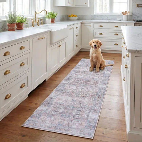 Miniatura 15 de SAFAVIEH Alfombra lavable Tucson Collection - 2'6" x 4', morado y azul, antideslizante y fácil de limpiar, ideal para sala de estar, dormitorio