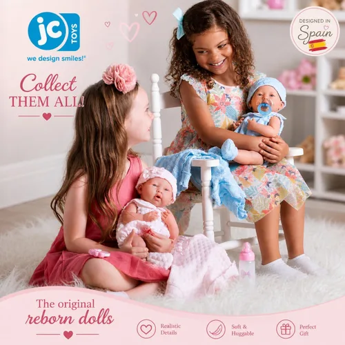 Miniatura 2 de Muñeca bebé "Real Girl" de 15" Anatómicamente correcta JC Toys - La recién nacida Fabricada en España Traje de punto rosa y accesorios