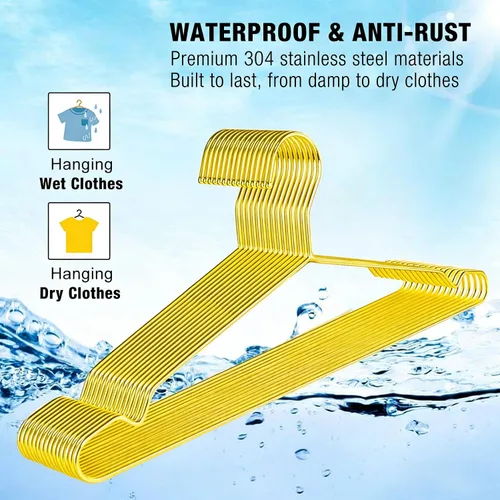 Miniatura 5 de Paquete de 30 perchas de acero inoxidable dorado para ropa, ganchos de metal con alambre fuerte, perchas estándar, ideales para uso diario, 17.7