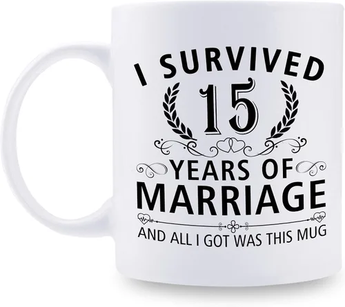 Miniatura 50 de Taza de café de 11 onzas con texto en inglés "I Survived 50 Years of Marriage and All I Got Was This Cup" para el 50 aniversario de boda y para él