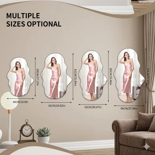 Miniatura 5 de BST FURNH Espejo de pared de longitud completa para cuerpo, espejo de tocador de piso, sin marco, forma irregular, 28 x 19 pulgadas