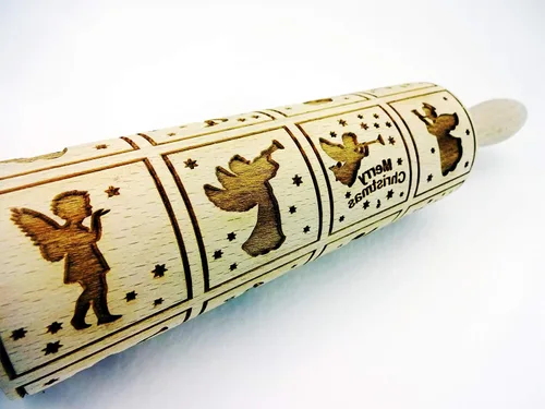Miniatura 5 de Rodillo de amasar con relieve de ángeles navideños FELIZ NAVIDAD para decorar galletas de jengibre navideñas