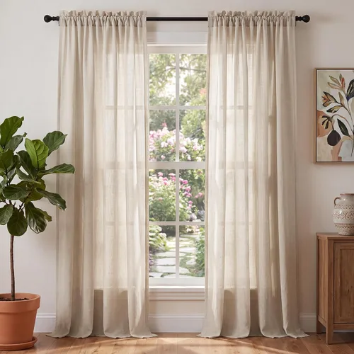 Miniatura 15 de PrinceDeco - Cortinas de lino de 63 pulgadas de largo para sala de estar, gruesas, de arpillera, con bolsillo para barra, cortinas para ventanas