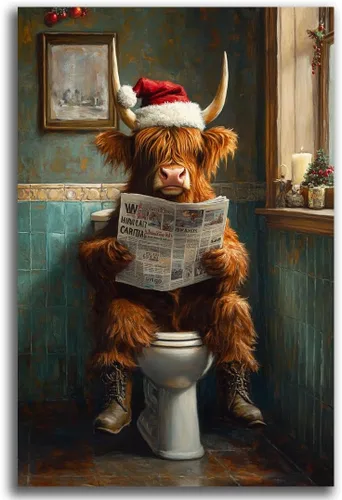 Miniatura 18 de Arte de pared de Navidad para baño, muñeco de nieve de Navidad en la bañera, impresión en lienzo de baño, escena clásica de Navidad, invierno