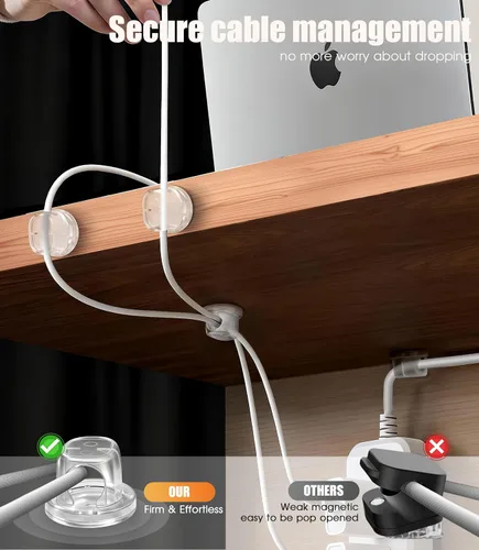Miniatura 2 de Paquete de 8 organizadores de cables, clips giratorios en forma de Ω, organización de cables adhesivos fuertes con clavos, soporte para cables