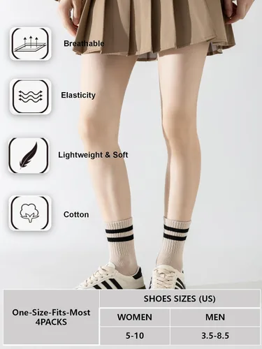 Miniatura 2 de YUWELL Calcetines crew a rayas para mujer, calcetines casuales de algodón cómodos para mujer, 4 pares, talla 5-10