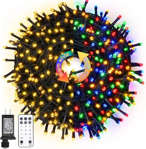 Miniatura 32 de JMEXSUSS Guirnalda de luces de Navidad de 200 LED azules y blancas, 66 pies, de exterior, expansible, para árbol, fiesta o decoración de hogar