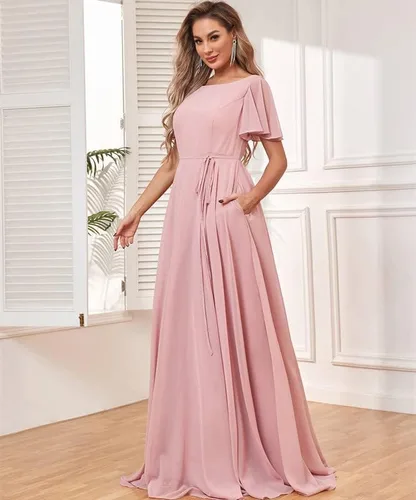 Miniatura 4 de Vestidos de dama de honor de manga corta para mujer, vestido formal de fiesta de noche
