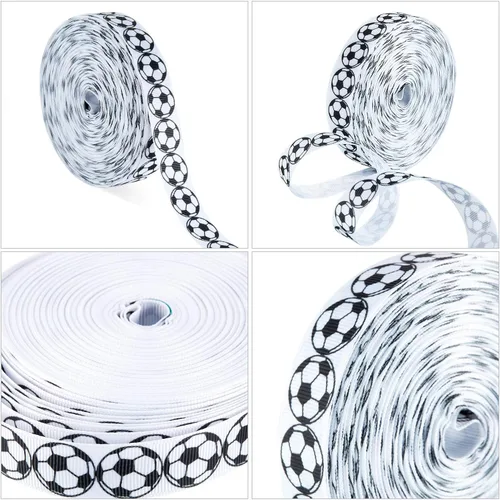 Miniatura 3 de Boao 1 cinta de fútbol de 25 yardas, diseño deportivo de grogrén, patrón de fútbol con cable para envoltura de paquetes de regalo, diseño floral