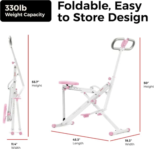Miniatura 7 de Sunny Health & Fitness Row-N-Ride - Entrenador de sentadillas, equipo de ejercicio plegable y de fácil instalación, resistencia ajustable, para Rosa