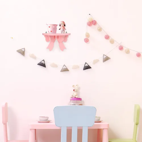 Miniatura 7 de DOITOOL Estante flotante de madera de estilo nórdico, soporte de almacenamiento de pared, diseño de lazo rosa para habitación de niños, dormitorio