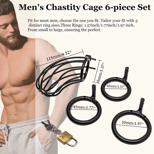 Miniatura 5 de Jaula de metal con bloqueo de castidad para hombres con 3 tamaños diferentes, juguete sexual para adultos, juguete sexual para hombres, bloqueo