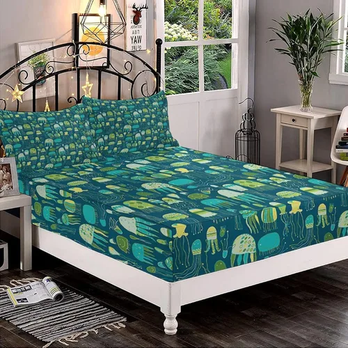Miniatura 17 de Juego de sábanas bajeras decorativas de tamaño King, sábana bajera de Narval con bolsillos profundos y 2 fundas de almohada, juego de ropa de cama
