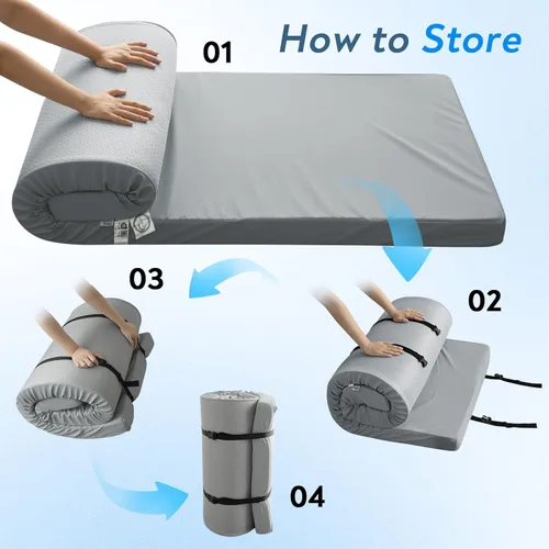 Miniatura 6 de Almohadilla de colchón de espuma viscoelástica para catre de campamento, almohadilla de dormir de 3 pulgadas de grosor con funda impermeable, 72 x