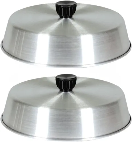 TrueCraftware - Juego de 2 cubiertas de aluminio para parrilla de 10 pulgadas con perilla de plástico negro, cubierta redonda de queso de
