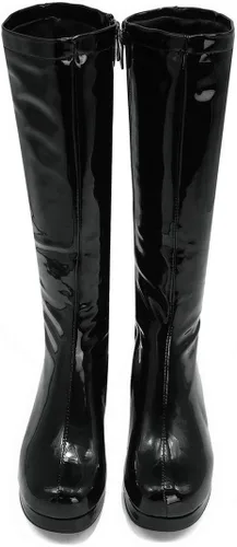Miniatura 3 de MAVMAX Botas altas hasta la rodilla de charol para mujer, tacón grueso, plataforma, cremallera, punta redonda