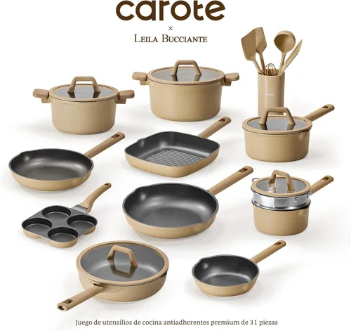 Miniatura 5 de CAROTE Juego de 31 ollas y sartenes, juego de utensilios de cocina antiadherentes de inducción de titanio, juego de cocina de granito no tóxico, sin