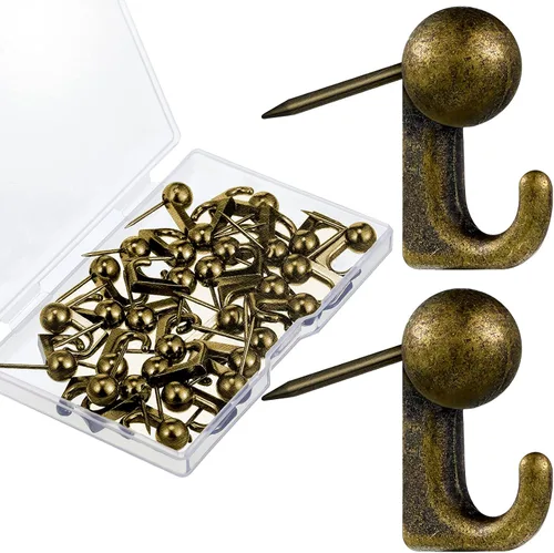 Miniatura 10 de Jetec - 30 piezas de ganchos de pin de presión metálicos, ganchos de pared con pin, ganchos para colgar cuadros, clavos para marcos, ganchos