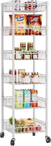 Miniatura 10 de Golpart Estantería de Alambre de 6 Niveles con Cestas, Estantes de Almacenamiento Ajustables, Estante Grande con Cestas para Garaje, Cocina, Negro