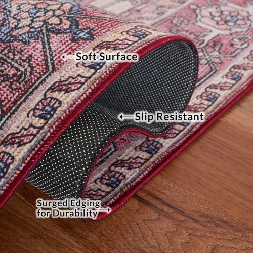 Miniatura 5 de SAFAVIEH Tucson Collection - Alfombra lavable de 2 pies 6 x 8 pies, color beige y rosa, antideslizante, ideal para zonas de alto tráfico en sala