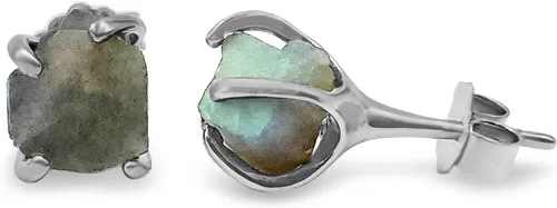 Miniatura 117 de Natural raw gemstone stud earrings with white gold over 925 sterling silver, 6 to 7mm rough genuine quality birthstone gift for her, Uniquelan
