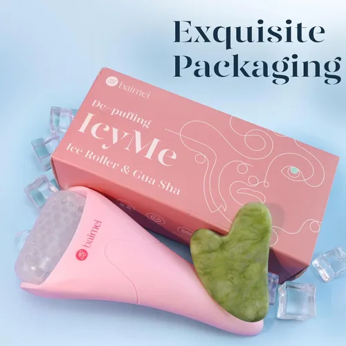 Miniatura 6 de BAIMEI IcyMe - Rodillo de hielo para cara y juego de herramientas faciales Gua Sha, rodillo facial de hielo que reduce la hinchazón, alivia las Rosa