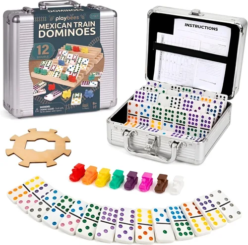 Miniatura 9 de Playbees Juego de Dominó Jumbo Doble Seis – 28 Fichas Clásicas Blancas en Estuche de Cuero Sintético – Divertido Juguete Educativo para Niños