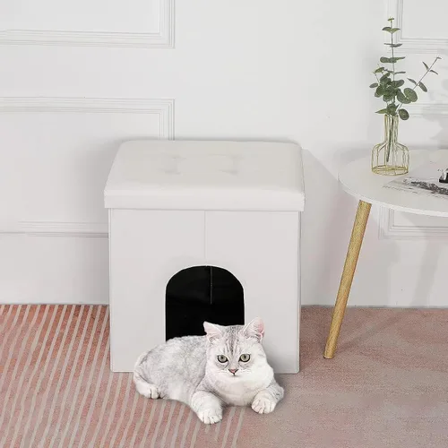 Miniatura 5 de MEEXPAWS Caja de arena para gatos, mueble oculto, banco de baño para gatos, gabinete de almacenamiento pequeño de 19.7 x 19.7 x 19.7 pulgadas, a