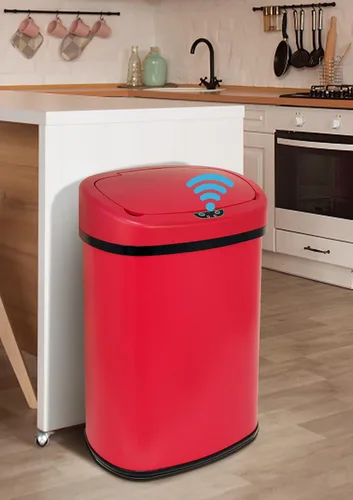 Cubo de basura de acero inoxidable de 50 litros/13 galones, sin contacto y movimiento para cocina, con tapa, cubo de basura automático de metal para