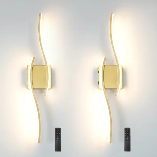 Miniatura 16 de Juego de 2 lámparas de pared enchufables modernas Daunton, luz de pared LED regulable dorada con control remoto, 3CCT ajustable y función