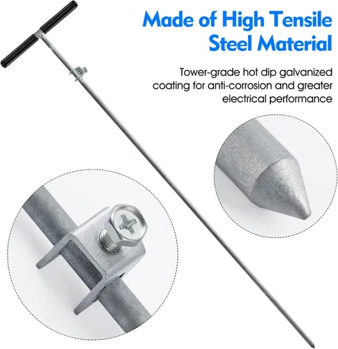 Miniatura 5 de Sonda de suelo 2 en 1 y varilla de tierra con abrazadera de alambre de tierra, ideal para valla eléctrica, energizadores, herramientas