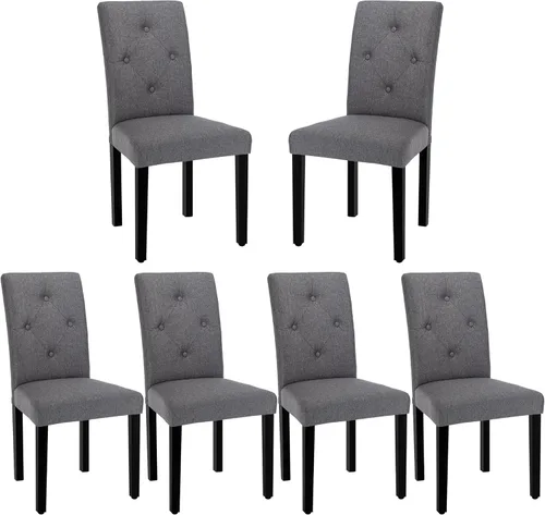 Miniatura 15 de VECELO Juego de 2 sillas de comedor tapizadas, tela moderna y patas de madera maciza y respaldo alto para cocina/sala de estar, color beige
