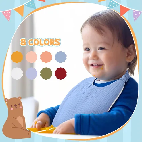 Miniatura 5 de Shyyween 8 Pack Muslin Bibs Elastic Band Adjustable Bandana Drool Bibs Double Gauze Cotton Pullover for Teething Drooling