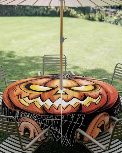 Miniatura 2 de Manteles de Halloween para exteriores con agujero para paraguas y cremallera, diseño de fantasma, acuarela de terror, fantasma, impermeable