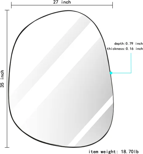 Miniatura 3 de ELEHUME Espejo de pared asimétrico para decoración de 27 x 35 pulgadas, moderno espejo de pared con marco negro para sala de estar, baño, Negro mate