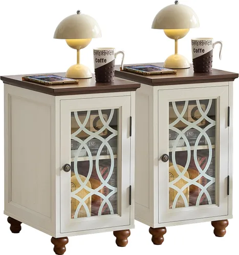 Miniatura 11 de Joaxswe Mesa auxiliar estrecha con puerta de cristal, mesita de noche de 18 x 14 pulgadas con estante ajustable, organizador de gabinete