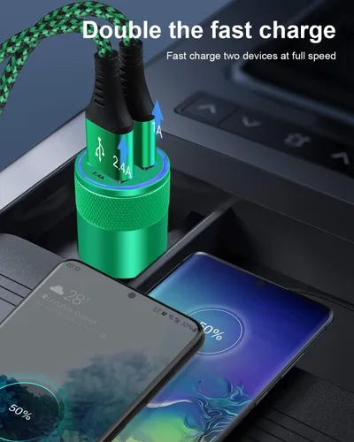 Miniatura 6 de Cargador de teléfono de coche de doble puerto, [2 unidades] Cargador USB de carga rápida de 3.4 A, adaptador de encendedor Carro, adaptador de Verde