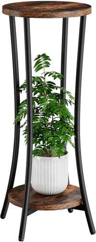 Miniatura 9 de IBUYKE Soporte para plantas de 30 pulgadas de alto para interiores, soporte de esquina de madera de 2 niveles, estante redondo moderno para plantas