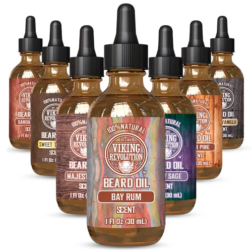 Miniatura 10 de Viking Revolution Aceite de barba de sándalo para hombres, aceite natural para barba con aceite de argán y aceite de jojoba, suavizante de barba