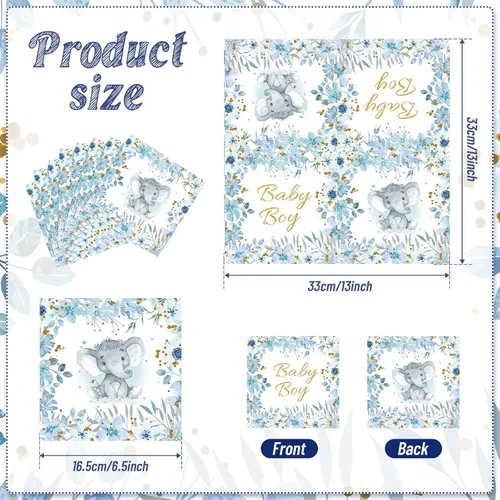 Miniatura 3 de Outus 100 servilletas de elefante azul para baby shower, decoraciones de baby shower para niños, cócteles, postres, servilletas de papel desechables
