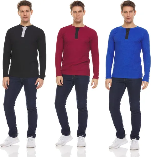 Miniatura 38 de DARESAY Paquete de 3: camiseta térmica de manga larga para hombre, camisetas de manga larga Henley & Crew para hombre, camisetas de manga larga