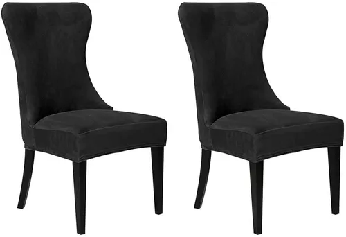 Miniatura 32 de XMNTG Juego de 4 fundas elásticas de terciopelo negro para silla con respaldo de ala, súper suave, reutilizables, lavables, protectores de silla