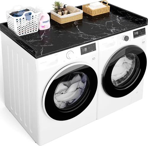 Miniatura 9 de Aheaplus Encimera para lavadora y secadora, organización de lavandería con almohadillas antideslizantes, estante de madera con rieles redondos