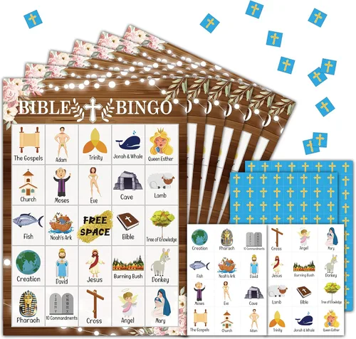 Tarjetas de juego de fiesta de bingo bíblico, bingo de la Natividad cristiana, recuerdo de fiesta para iglesia cristiana dominical, 24 jugadores