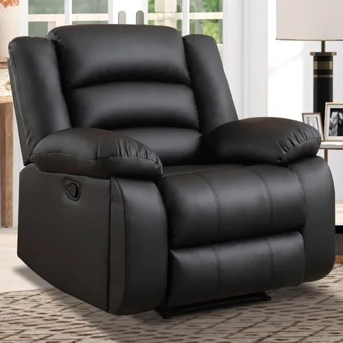 EBELLO Silla reclinable manual de piel sintética, sofá reclinable individual con 2 portavasos ocultos, apoyabrazos y respaldo acolchado para sala de